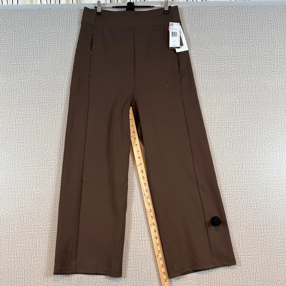 NWT Adidas Women Brown Wide Leg Pant High Rise Zip Pocket KF0794 Sz. Medium Walk